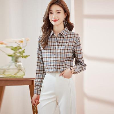 Women's Plaid Long Sleeve Slim Fit Shirt