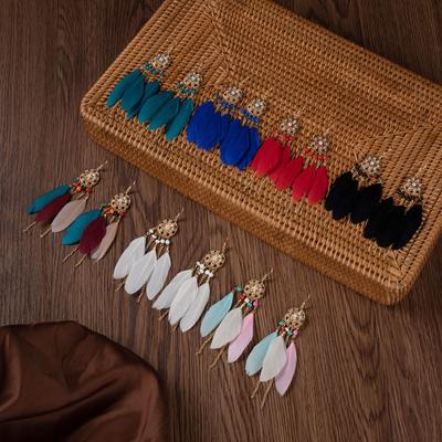 Bohemian Color Feather Earrings Ethnic Style Premium Fringed Chain Earrings Travel Photo Accessories Women