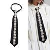 Rhinestones Pearls Embellished Black Necktie for Women Student Elegant Pre Tied Adjustable Tie for Uniform School Shirt
