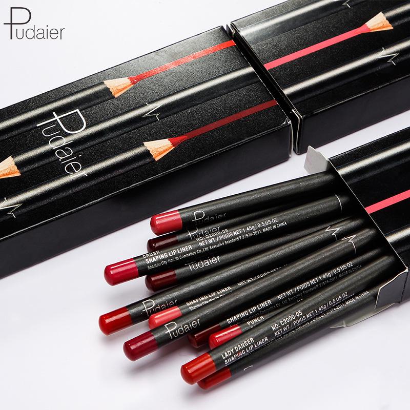 Pudaier 12 Color Lip Liner Waterproof and Non-sticky Cup Non-marking Nude Color Biting Lip Makeup Matte Lip Pencil Lipstick Pen