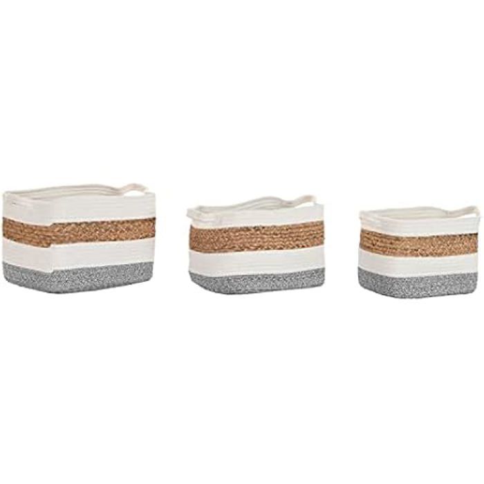 Jeu De Paniers - DKD Home Decor - Standard - Coton - Blanc Et Gris - 38x29x29 Cm