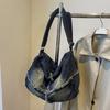 New Personalized Rough Edge Washed Denim Bag Fashionable Large Capacity Shoulder Bag Retro Stream Messenger Bag Women