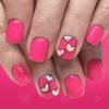 24Pcs Heart Pattern Artificial Nail Short Square Shape Bright Pink Shine for Love Themes Romantics Design