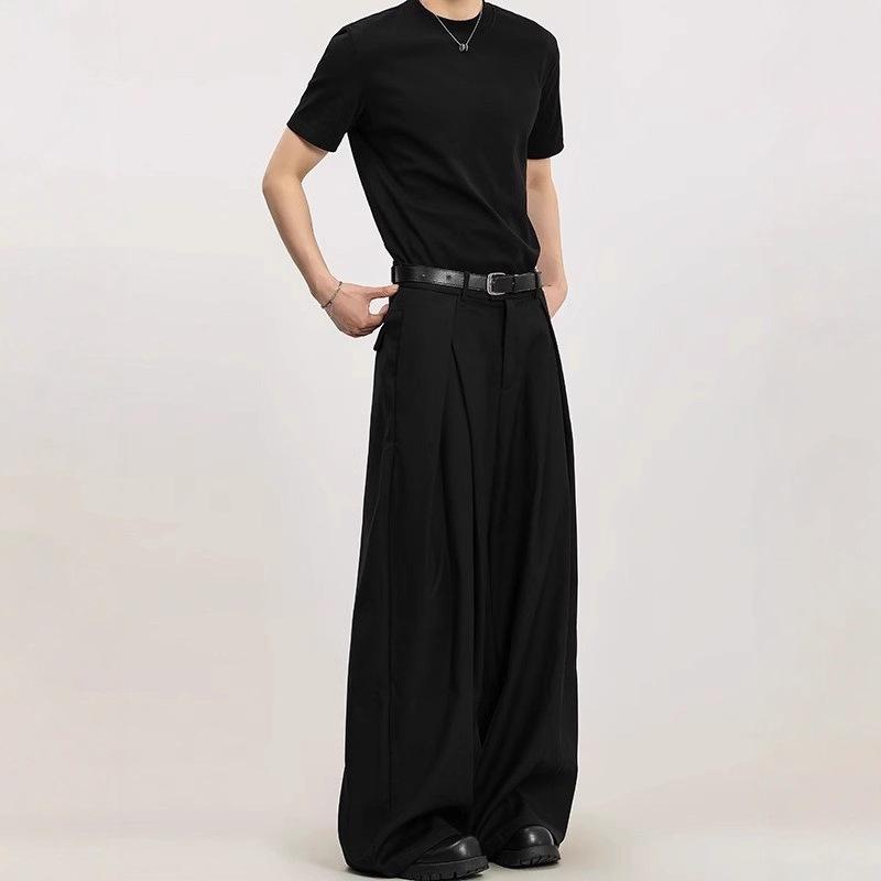 Three-dimensional Pleated Wide-leg Pants Acarton Loose Design Pants Silhouette Non-ironing Casual Straight Trousers Men and Women