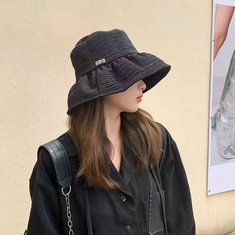 Solid Color Panama Hat Wide Brim Visor Hat Foldable Fishermen Cap  Women