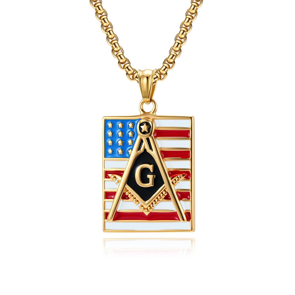 Masonic Stars and Stripes Titanium Steel Necklace Pendant Men's Personality Niche Fashion Hip Hop Accessories