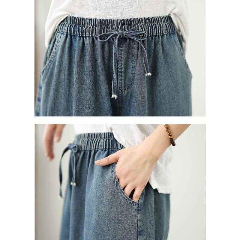 DIMANAF 2025 Neue Sommerjeans Damen Basic Haremshose Lässig Vintage Elastisch Locker Denim Übergröße Weitbeinige Hose