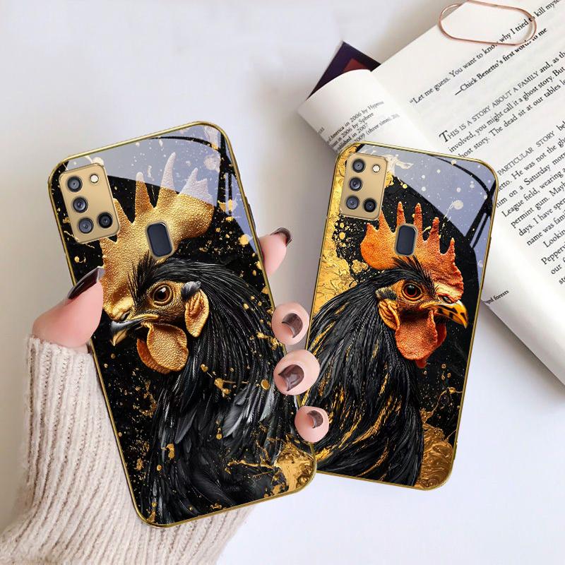 Brave Golden Rooster For Samsung A 31 32 A33 A34 35 14 A15 13 A16 25 26 50 52 53 54 55 56 70 71 72 73 Golden glass phone case