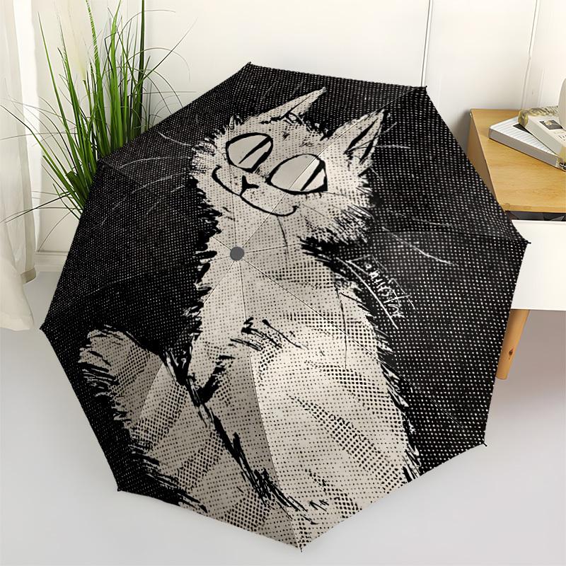 1 Stück Katzenbart Automatisches Öffnen/Schließen Regenschirm, Tragbarer Faltregenschirm, Kompakter Reise-Regenschirm für133