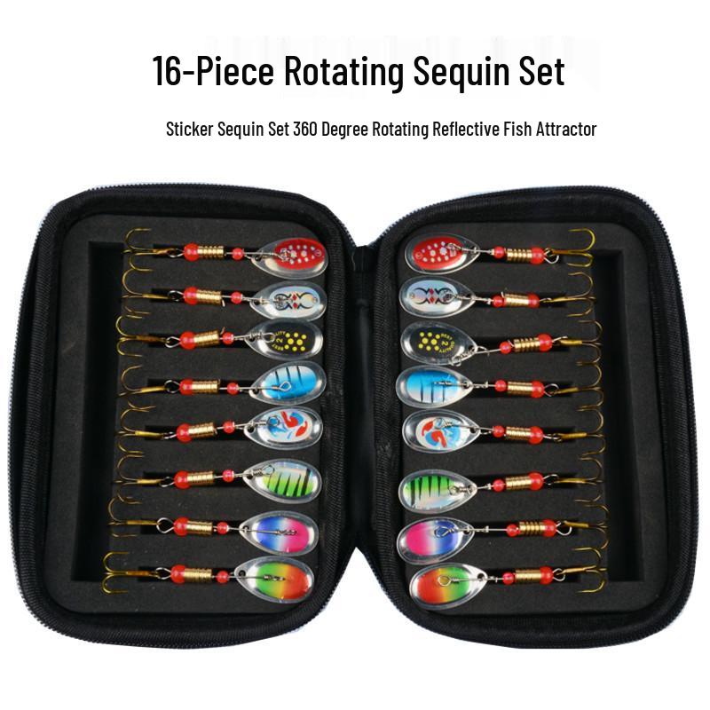 16-Piece Hand-Cranked Lure Spinner Set with Composite Blades and Outer Hanging Bag