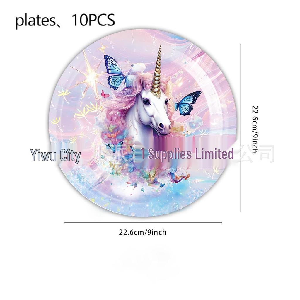 Unicorn Party Disposable Tableware Set: Plates, Cups, Napkins, Tablecloth, Cutlery - Spoons & Forks for Birthday Celebrations