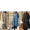 Noichi Coat Spring No Collar Spring Gathered Simple Fashion Chester Dress Single Collarless [1/2plus] [Nibun Plus] Women's (XXL, Blue)