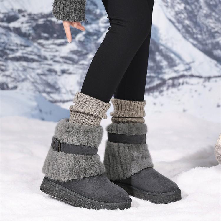 Women's Large Size Soft Sole Winter Warm Non-slip Fur One Snow Boots Padded Lined Ankle Boots Outdoor Sports Cotton Boots