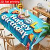 1pc Tropical Beach Happy Birthday Tablecloth - Bright Cartoon-Style Polyester Table Cover, Reusable And Easy To Clean for Summer Birthday Party Decora