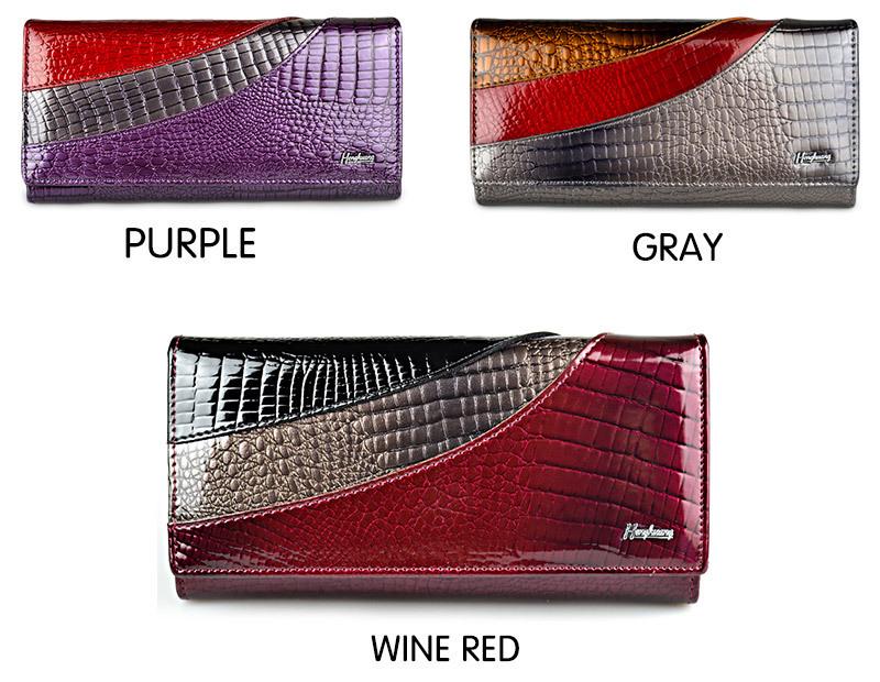 Women's Genuine Crocodile Pattern Patent Leather Wallet with Snap Button and Card Holder