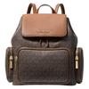 Mochila Pequena Feminina em Couro Sintético com Estampa de Monograma Clássico Merritt Marrom 35S6G0WB5B-BROWN