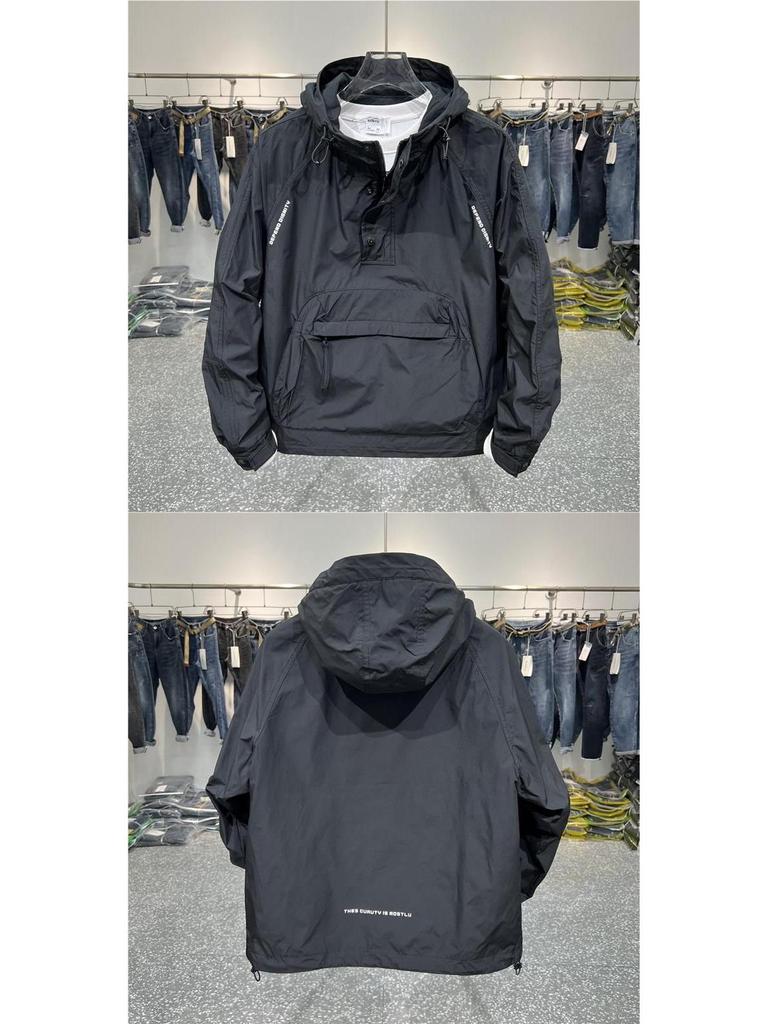 New Men's Spring Workwear Windbreaker: Hooded, Big Pocket, Zipper Pullover, Trendy Casual Loose Jacket