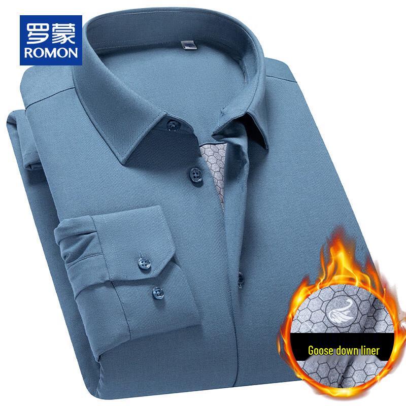 ROMON Men's Goose Down Padded Loose Fit Long-Sleeve Shirt Jacket