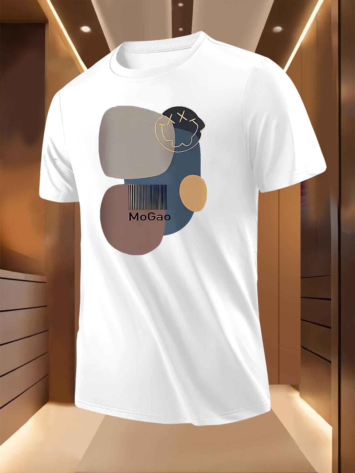 Short Sleeve Tshirt with Abstract Geometric Print - Light... XXXL