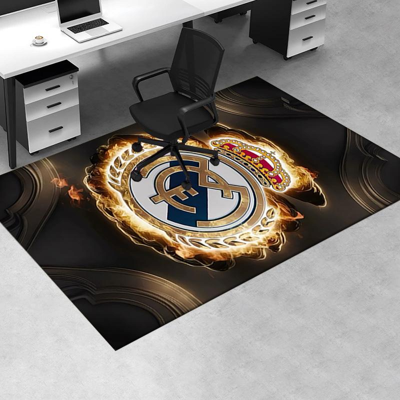 1 Stück Real Madrid, Wappen, Feuer Büro Teppich Weicher Eingangsteppich aus Polyester Waschbar Rutschfest Maschinenwaschbar