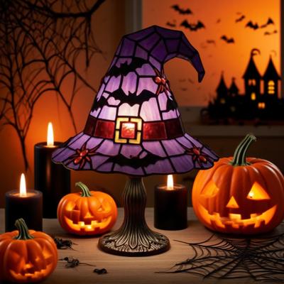 Yousheng Hexenhut Lampe Buntglas Harz Gotischer Zauberhut LED Nachtlicht Gruselige Kleine Tischlampe für Innen Schlafzimmer Halloween Deko