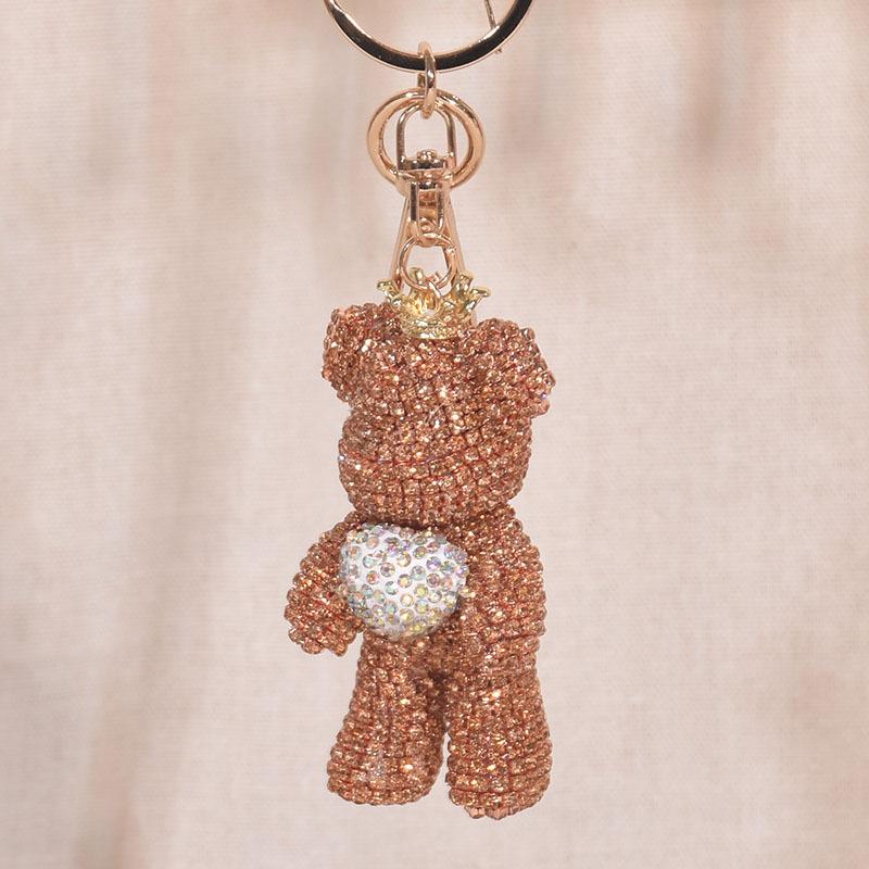 High Quality Rhinestone Animal Keychain Leather Strap Care Bear Pendant Fancy Rhinestone Bear Animal Keychain Bag Pendant