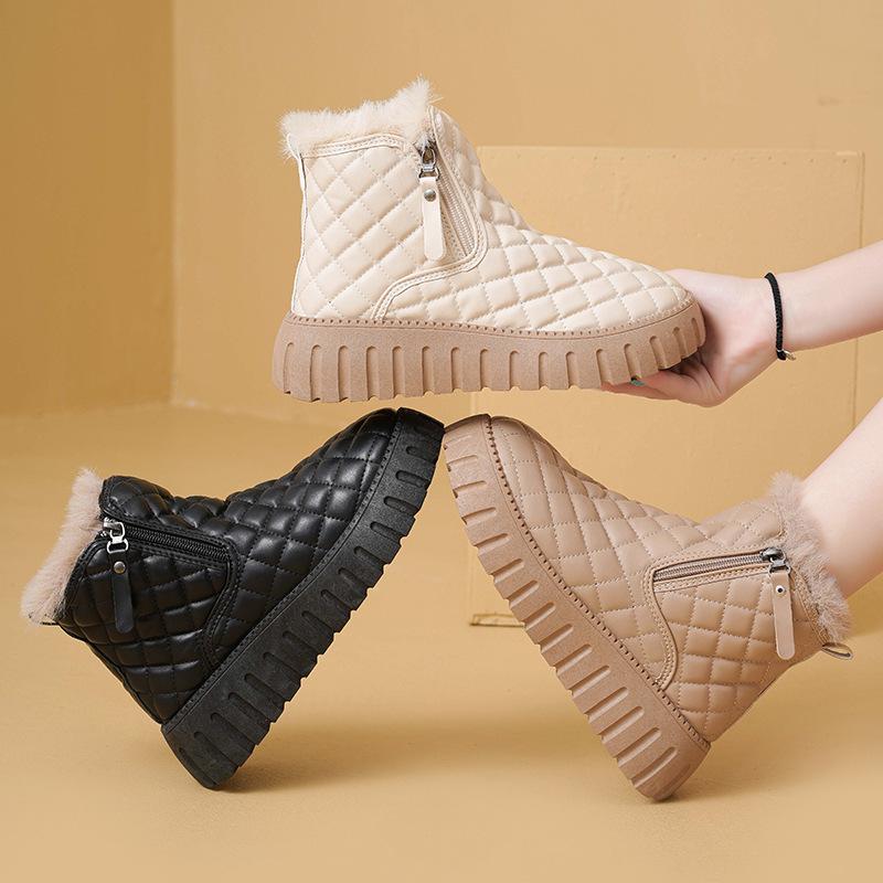 Women's Warm Fleece-Lined Snow Boots - Versatile Winter Cotton Fashion Short Boots