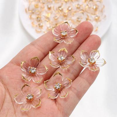 50 Stück 23 mm Transparente Blütenform mit künstlichen Strass-Patch-Perlen für DIY-Schmuckzubehör