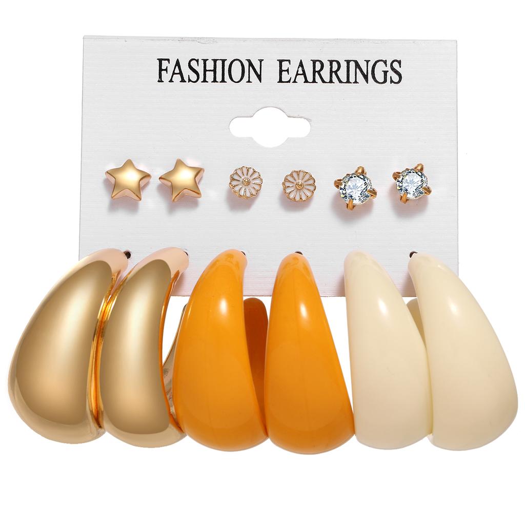 Simple Earring Set Retro Fashion Geometric Earring Six Piece Set C Shape Earring Gift
