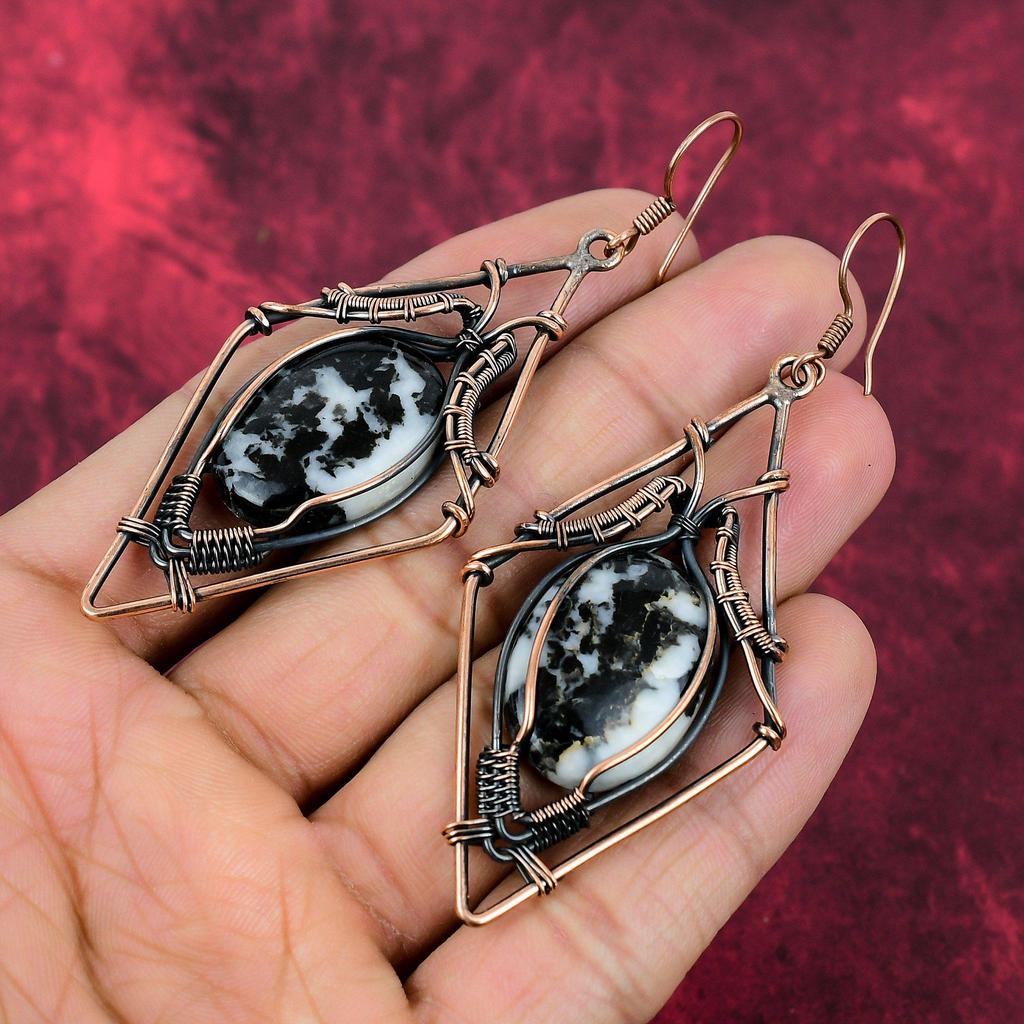 White Buffalo Turquoise Earring Copper Wire Wrapped Earrings Handmade Earrings Copper Wire Jewelry Original Gemstone Earring Gifts For Wife