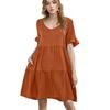 Summer Women's Casual V-Neck Ruffled Babydoll Dress, European American Style Fashion Ladies Dress
