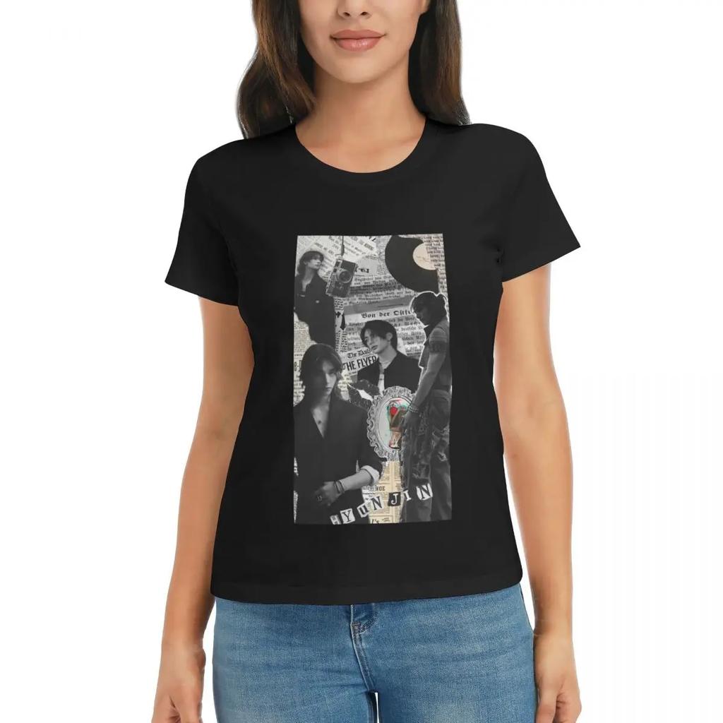Women TShirt Hyunjin Collage Summer Short Sleeve Tees ONeck Cotton T Shirts Clothes Tops Streetwear