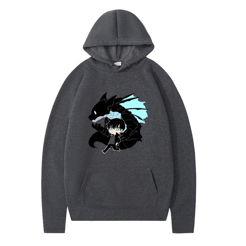 New Fashionable Hooded Sweatshirt Boys Black Dragon Printed Long Sleeved Jacket Warm Loose Winter Hoodie