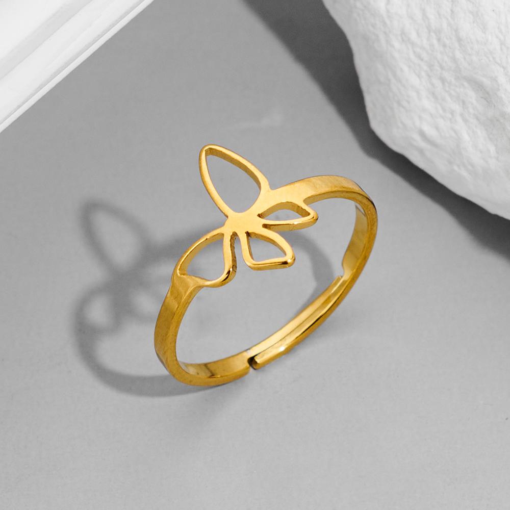 Aesthetic Butterfly Animal Couple Ring For Lovers R Stainless Steel Gold Plated Open Ring Luxury Quality Jewelry