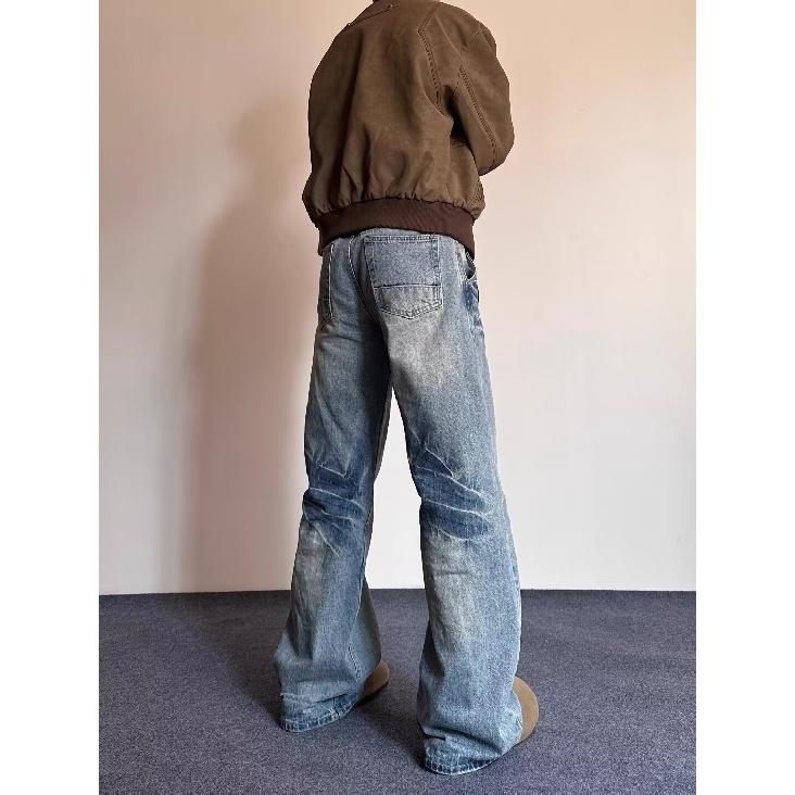High Street Denim Pants For Men, Retro Distressed, Loose Straight Leg Pants, Wide Leg Sports Pants, Trendy