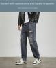 Jeans da uomo alla moda effetto used a nove punti: Casual, Strappato, Ampio, Vestibilità Affusolata per Primavera & Autunno