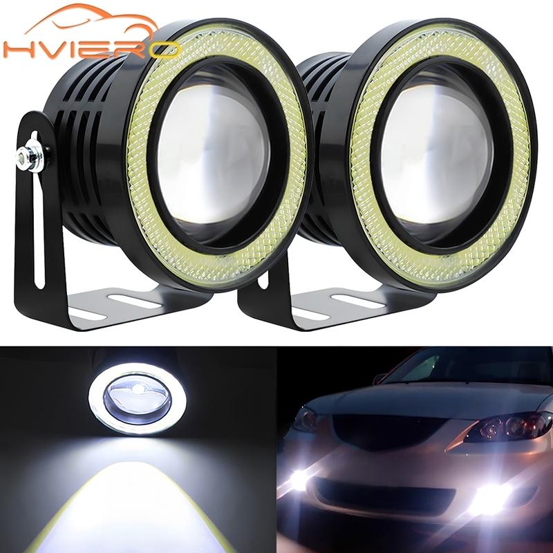 2Pcs Auto 30W Driving DRL Fog Lights COB Angel Eye 64/76/89mm Car Ambient Lamps Waterproof Daytime Running Bulb Headlight DC 12V