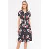 Women's Navy Blue Big Floral Belted Short Sleeve Shirt Dress Arm-22y001007
