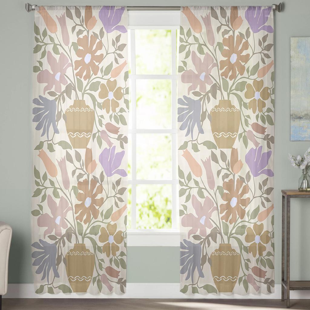 Flowers Foliage Sheer Curtains For Living Room Bedroom Kids Room Tulle Window Treatment Drapes