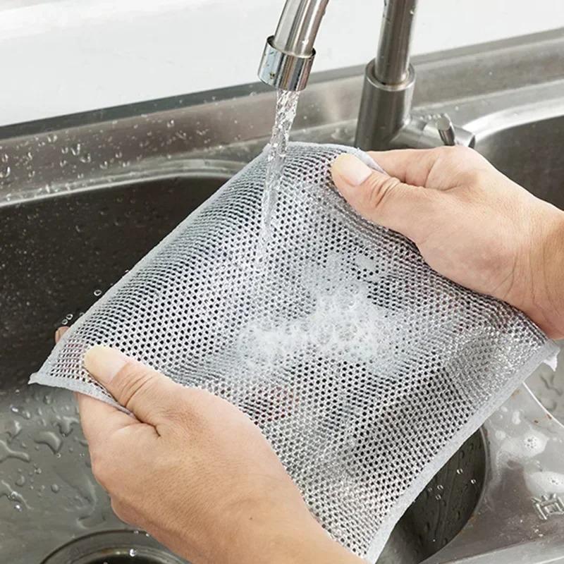 Double-Sided / Single-Sided Silver Fabric Dishcloth Dish Towel Absorbent Non-Stick Oil Dish Rag Housework Cleaning Oil Removal Kitchen Cleaning