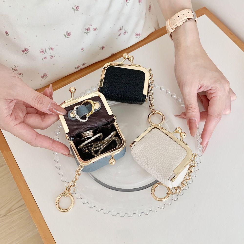 Mini Kiss Lock Coin Purse With Keychain Small Item Bag Leather Jewelry Bag  Jewelry Storage