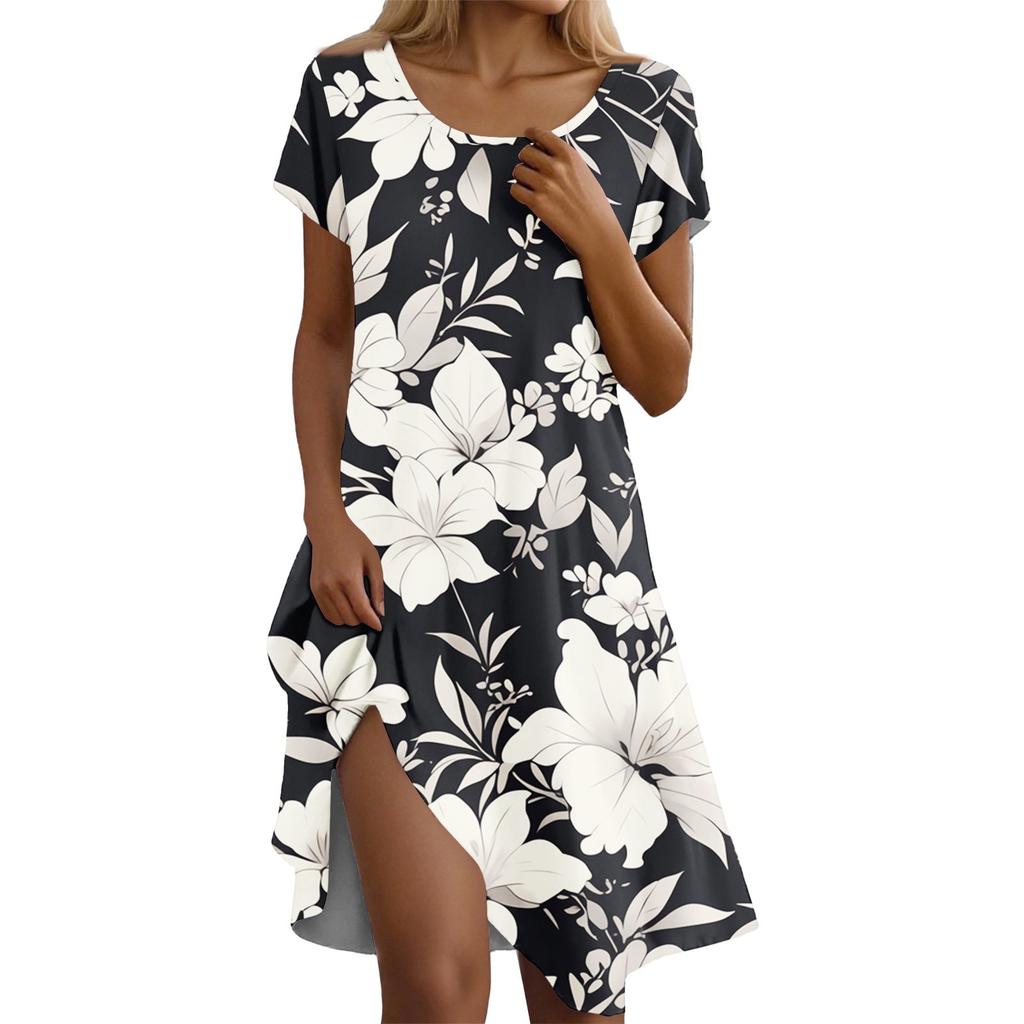 Women's Casual Short Sleeved Dress With Floral Print And Pocket Design And Pocket Design