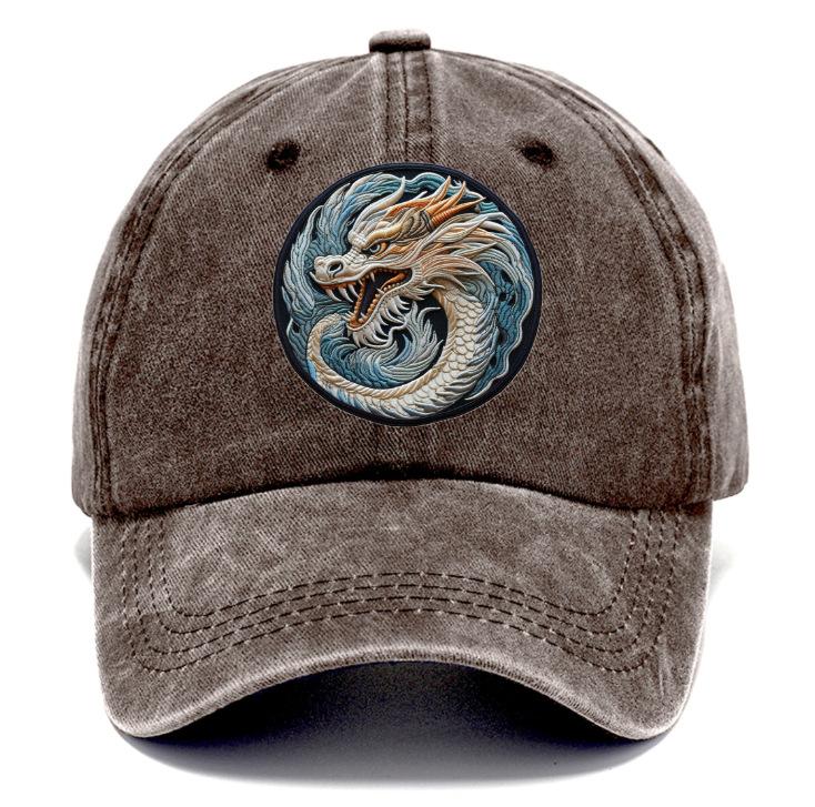 New hat printed dragon logo fashionable washed old retro cap men's sunshade baseball cap