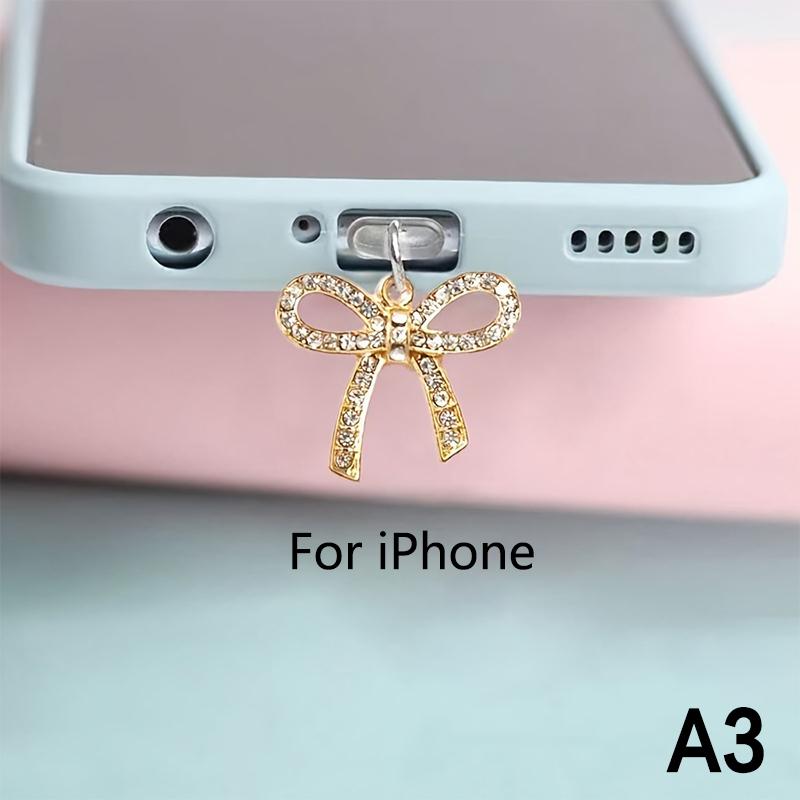 Phone Dust Plug Cute Bow Diamond Phone Accessory Pendant Decoration For Iphone Type-C Charging Interface