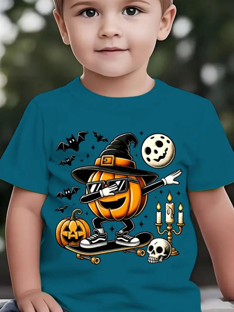 Happy Halloween Fashion Kids' T-Shirt Summer Casual Tops Spooky Short-Sleeved Halloween Pumpkins Print T-Shirts Halloween Gifts