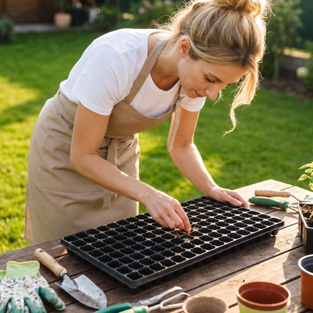 128-Cell Plastic Seedling Tray with Garden Design for Seed Starting