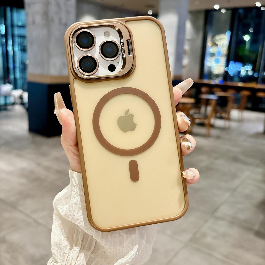 Matte Transparent Solid Color Camera Lens Stand Magnetic Charge Bumper Phone Case For iPhone 17 Air 16 PM 15 Plus 14 13 12 11 Pro Max Protective Cover