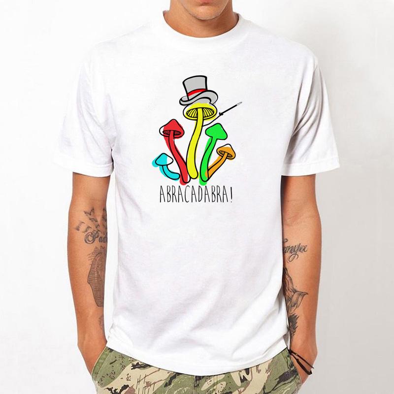Men white top magic mushrooms t shirt 