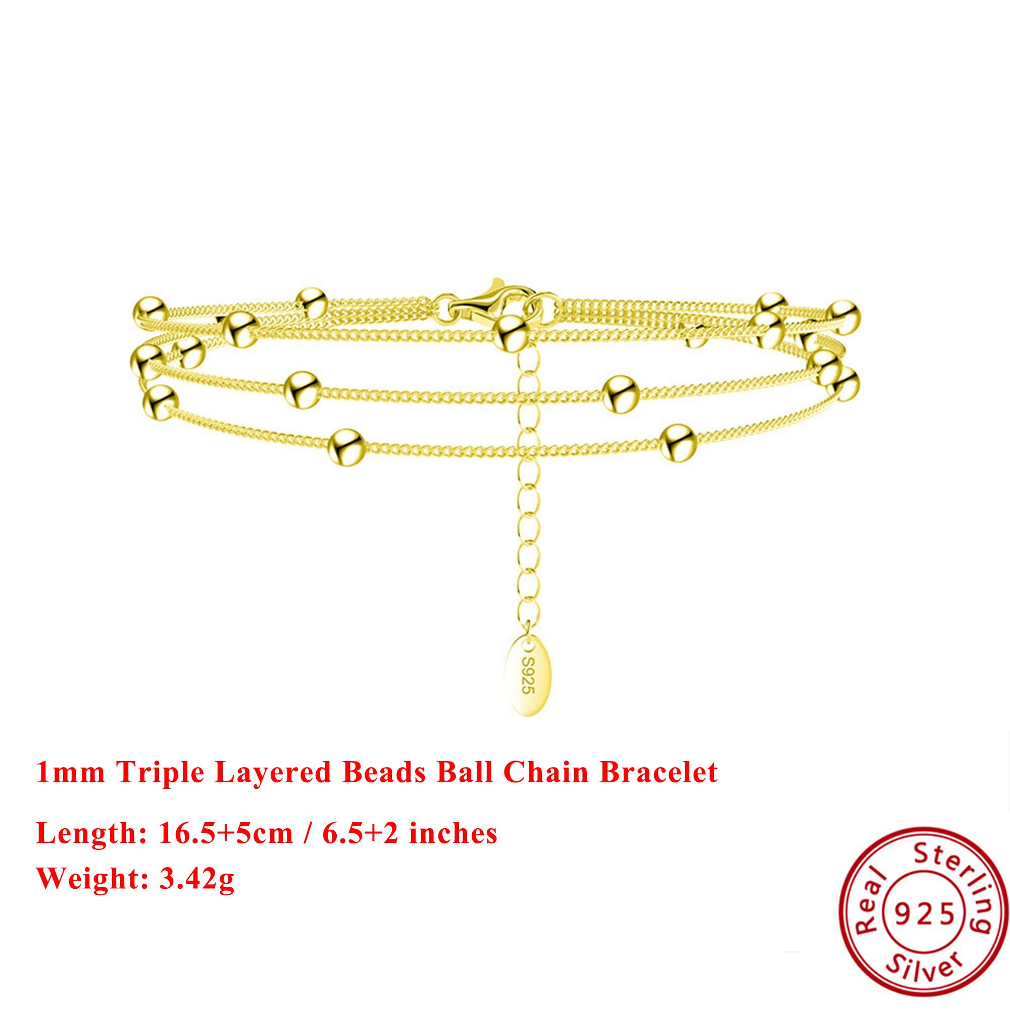 

EFFIE QUEEN 925 Silver 14k Gold 1mm Triple Layered Beads Ball Chain Bracelet Ideal Jewelry for Women 2026 Trend Bracelet SB173