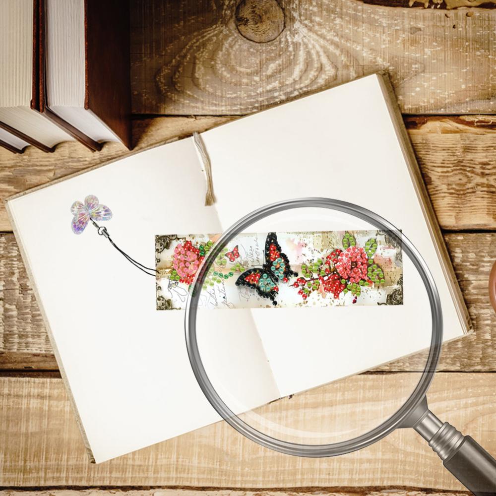 4Pcs Special Shaped Christmas Butterfly Flowers 5D DIY Diamond Art Book Mark Diamond Painting Bookmark Making Kit for Beginners
